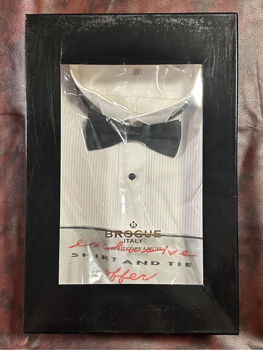 Brogue Italy Men's Slim Fit White Tuxedo Dress Shirt with Bow Tie New 15-15.5